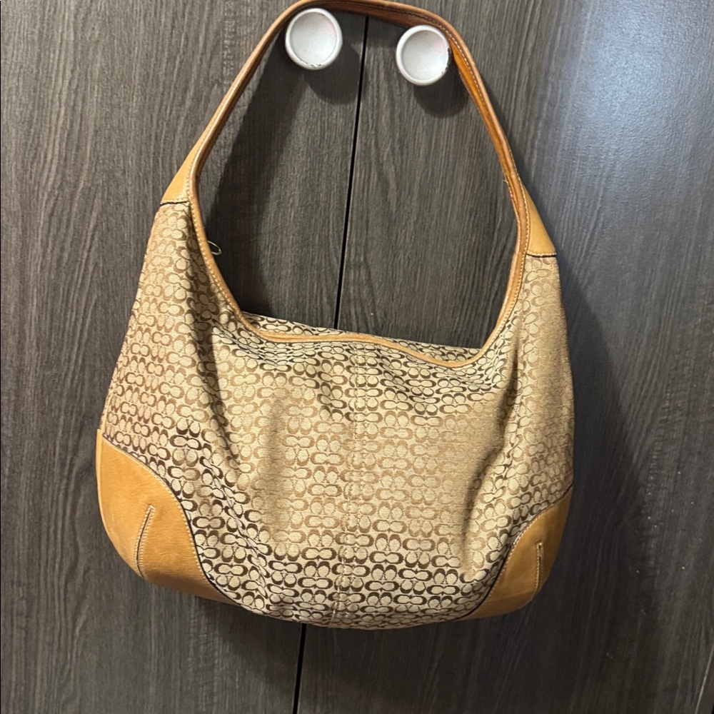 Coach Tan and Brown Patterned Hobo Bag + FREE BONUS HAMPTON